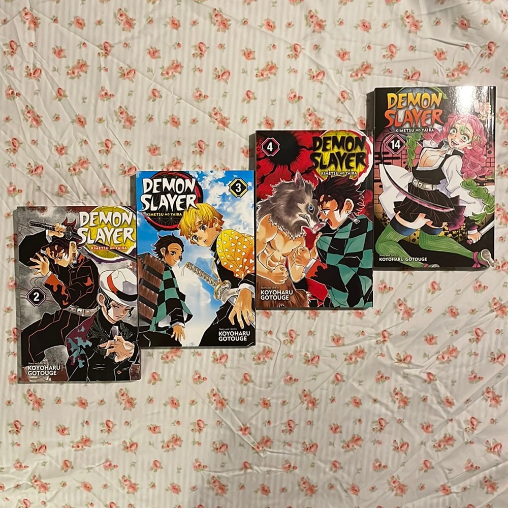 demon slayer manga volumes 2, 3, 4, & 14